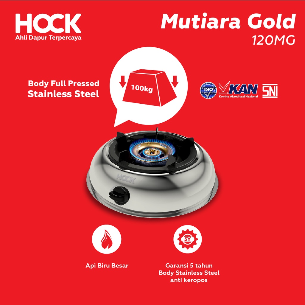 HOCK Kompor Gas 1 Tungku Mutiara Gold 120 MG