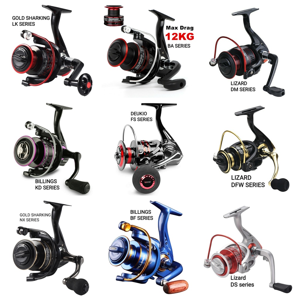 Reel pancing Metal spinning fishing reel murah Alat gulungan senar Pancing Rill Rell pancing ukuran 500 800 1000 2000 3000 4000 5000 6000 BILLINGS Deukio Gold Sharking Lizard BO DIAO