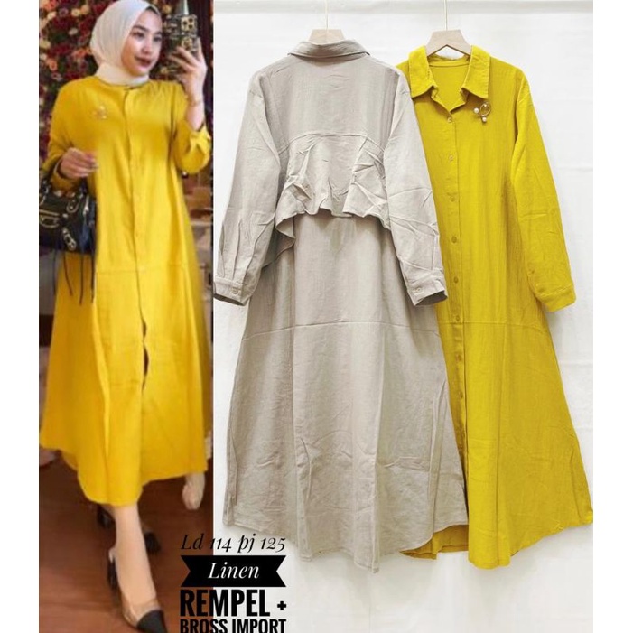 Gamis katun linen rempel import