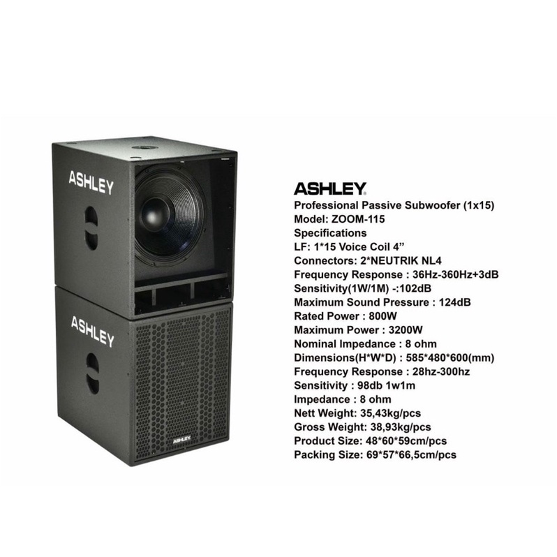 Subwoofer Ashley Pasif Zoom 115 Original Sub Passive 15 inch Zoom115