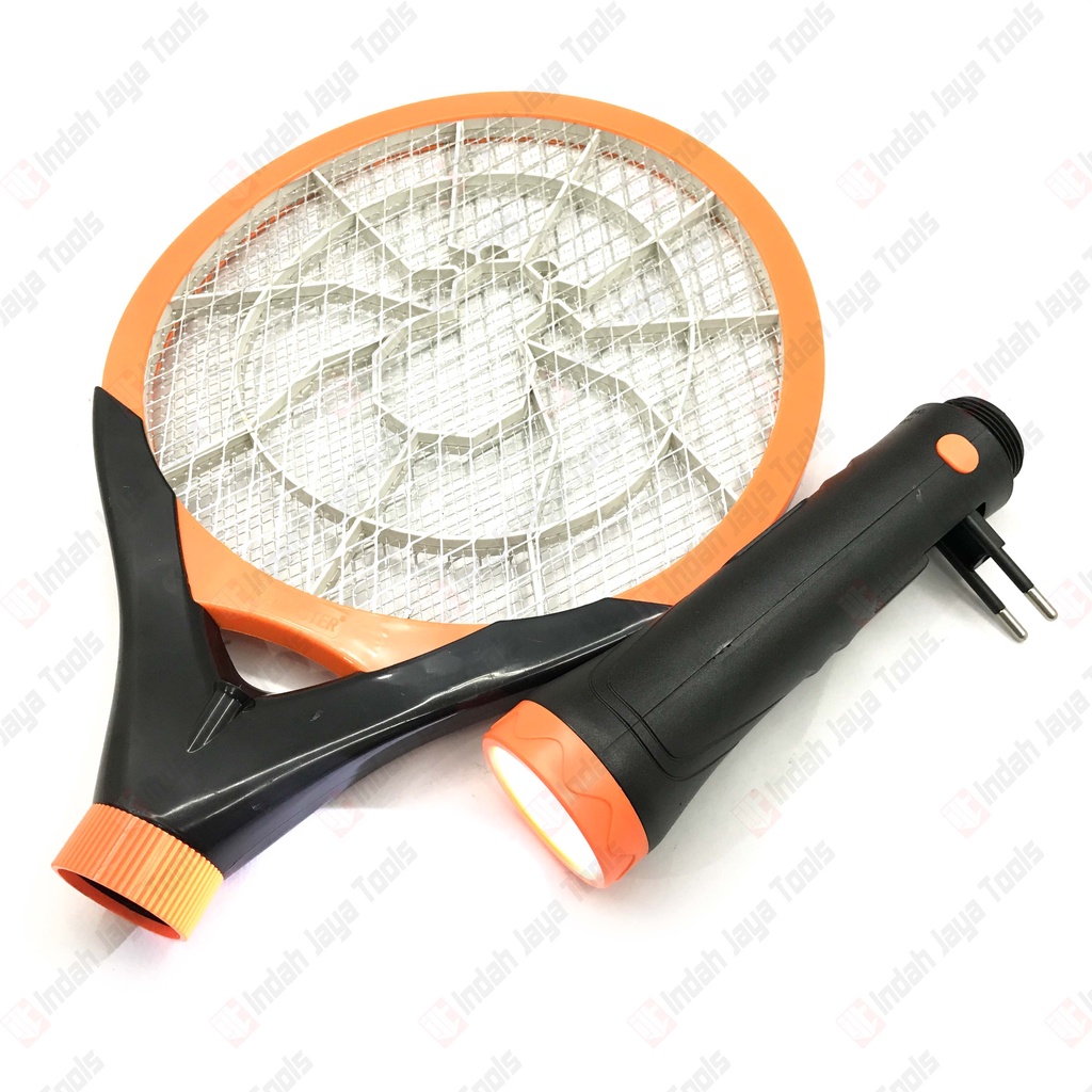 Raket Nyamuk KENMASTER Tahan Banting + Lampu Senter LED Cas Charge