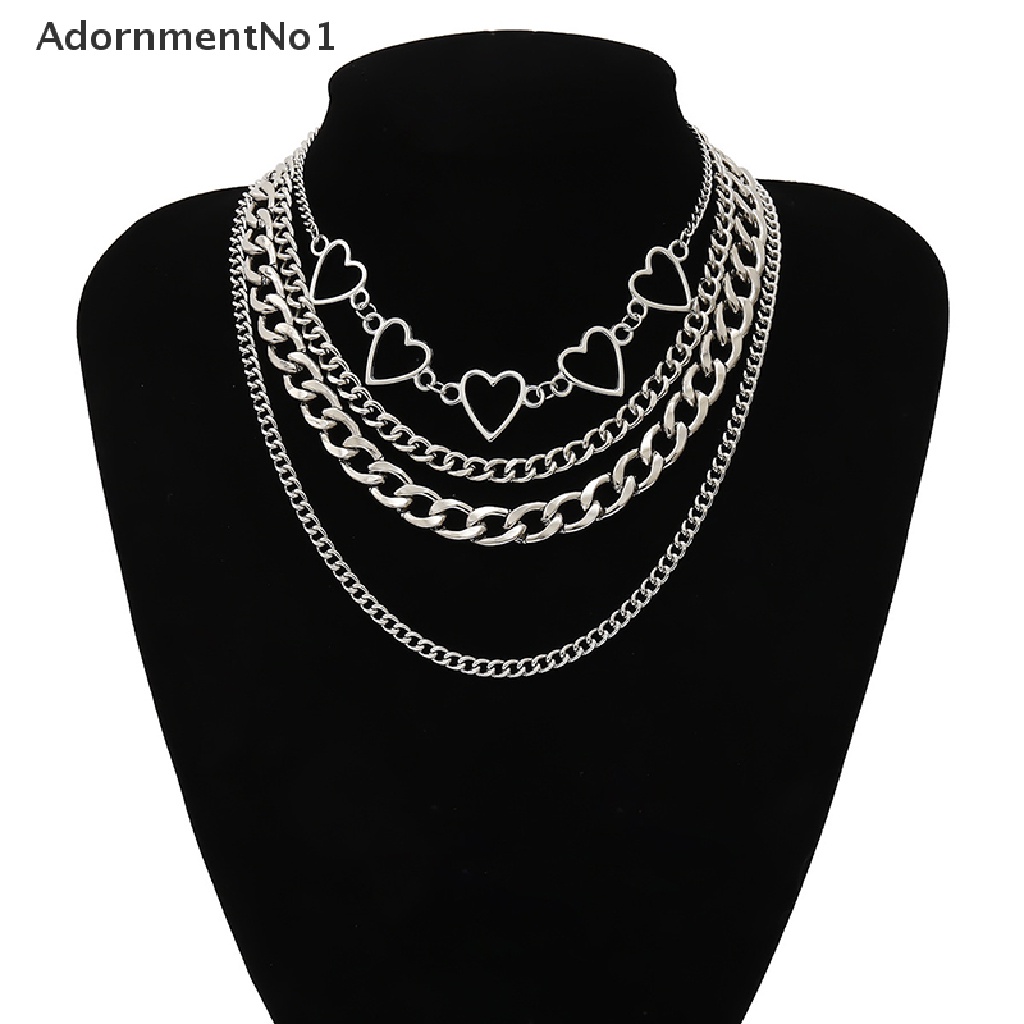 (AdornmentNo1) Kalung Choker Rantai Banyak Lapis Dengan Liontin Hati Hollow Out Gaya Punk Untuk Wanita