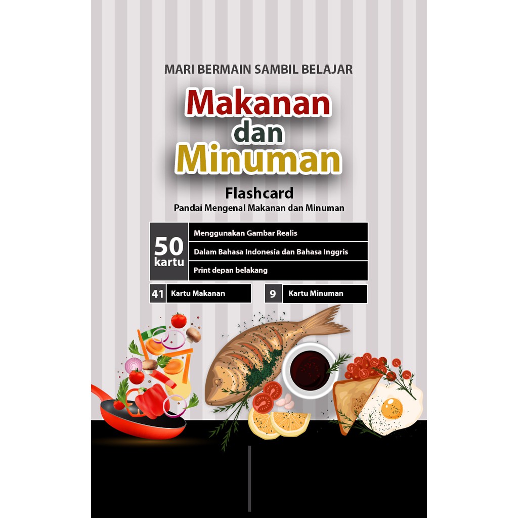 [1KG=10PCS] Konsep Flashcard Makanan dan Minuman / Flash Card / Mainan Edukasi Kartu Pintar Anak