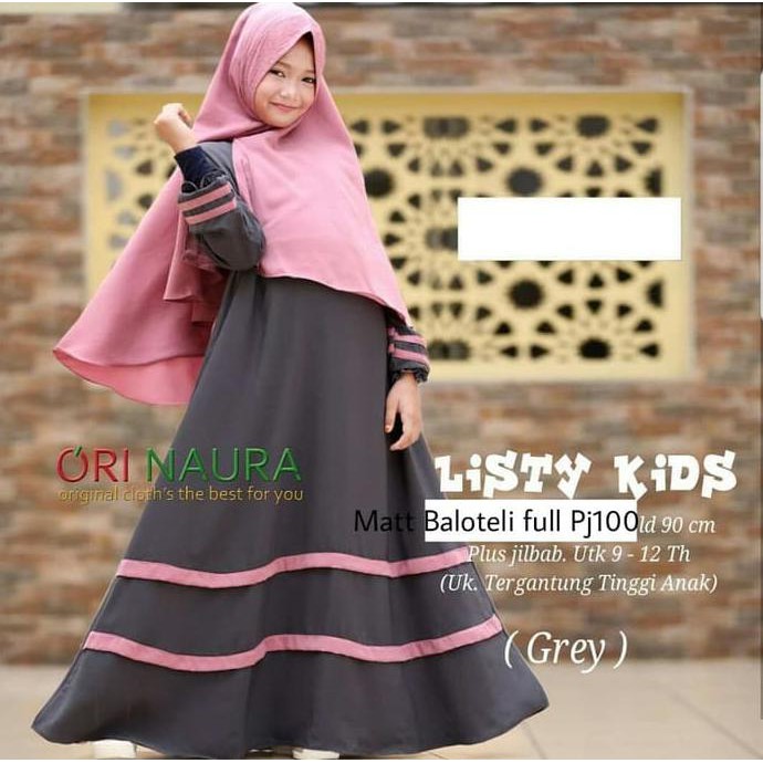 "New" GAMIS SYARI ANAK BAJU MUSLIM ANAK PEREMPUAN TERBARU ABU