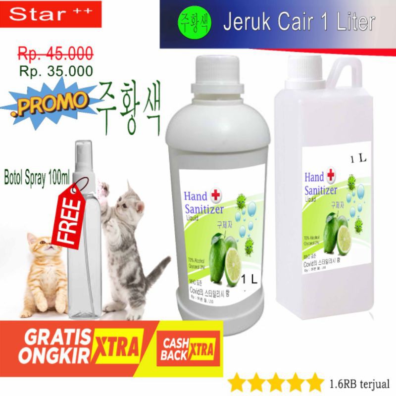 Hand sanitizer Corea Jeruk csir /spray 1 Liter free botol 100ml