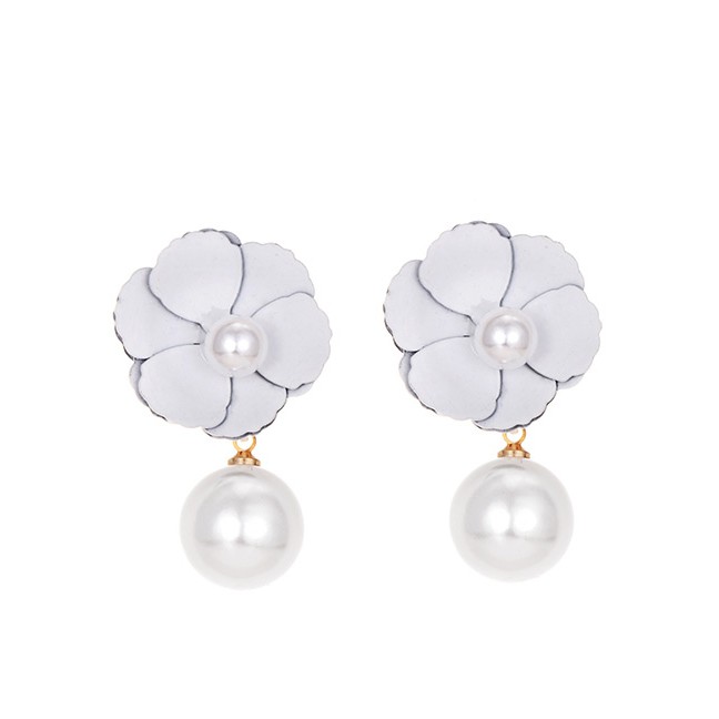 LRC Anting Tusuk Fashion Alloy Flower Pearl Stud Earrings F91821