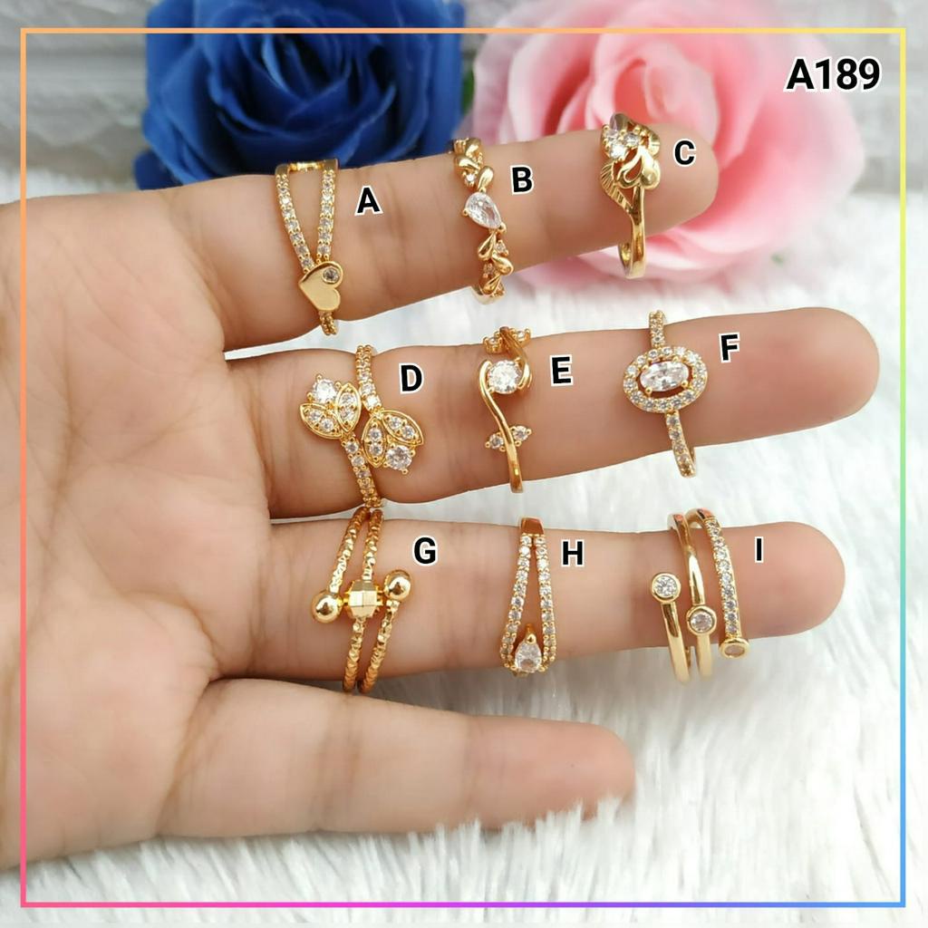 Cincin dewasa cincin premium permata zircon love bunga perhiasan lapis emas gold A189