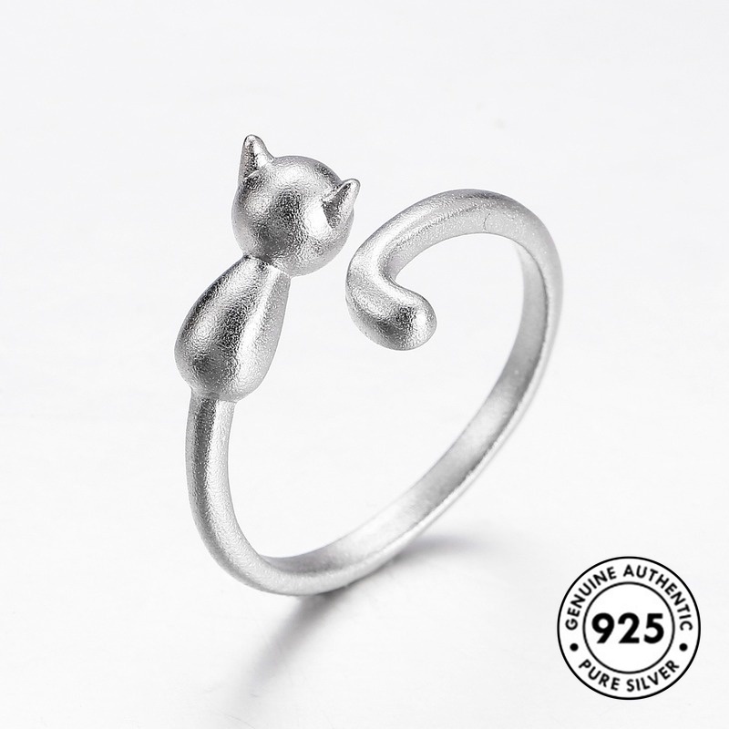 Cincin Desain Kucing Bahan S925 Silver