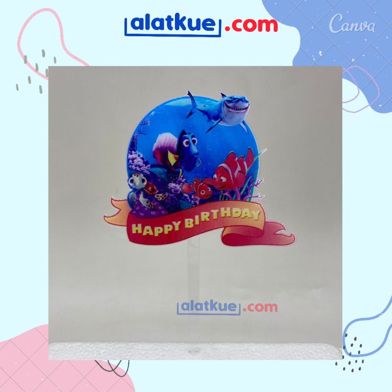 (AKC)Cake Topper Happy Birthday Nemo & Friends topper kue ulang tahun akrilik HBD hiasan kue