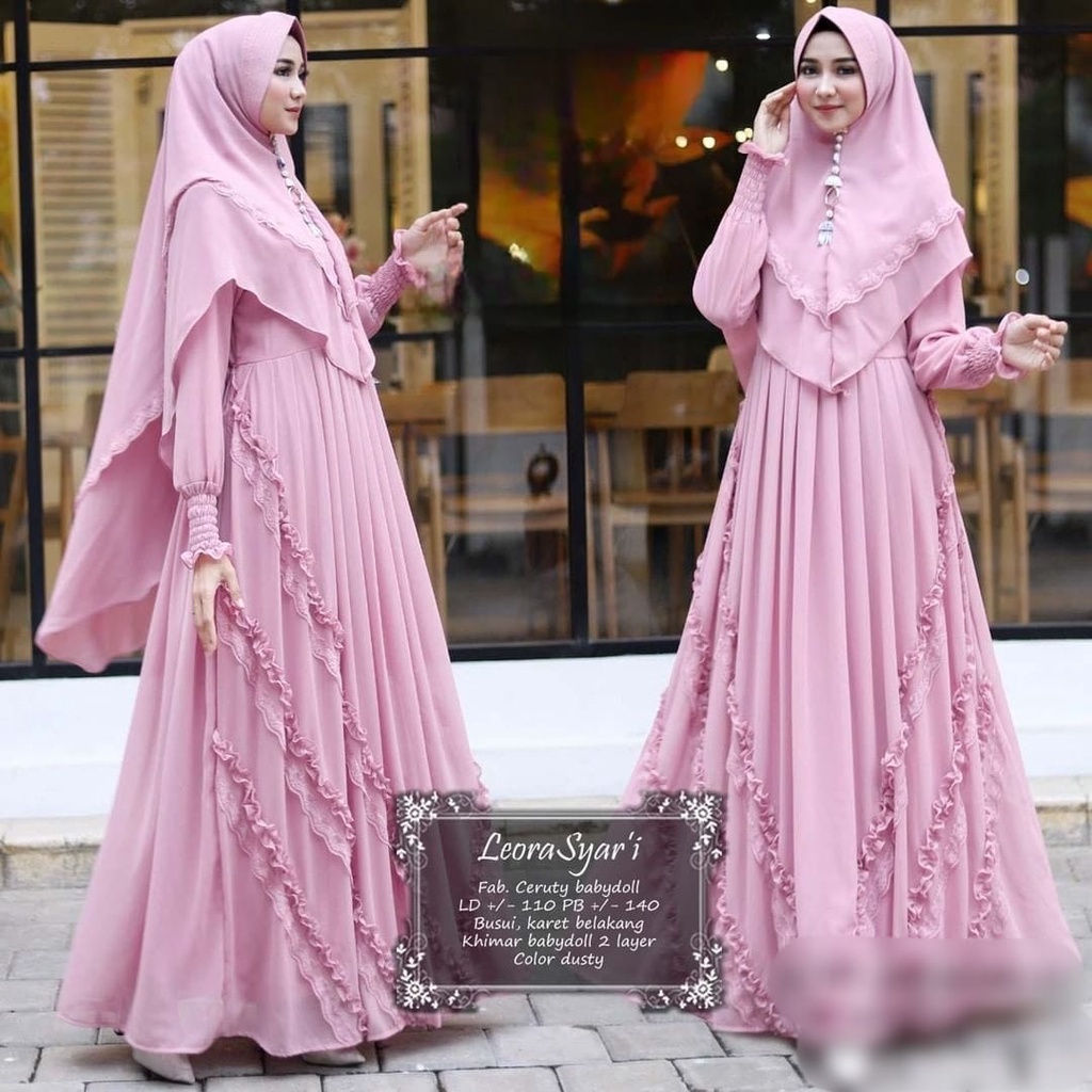 Leora Gamis Syari Set FREE HIJAB / Baju Gamis Wanita Terbaru 2022 / Gamis Syari Set Khimar / Gamis W