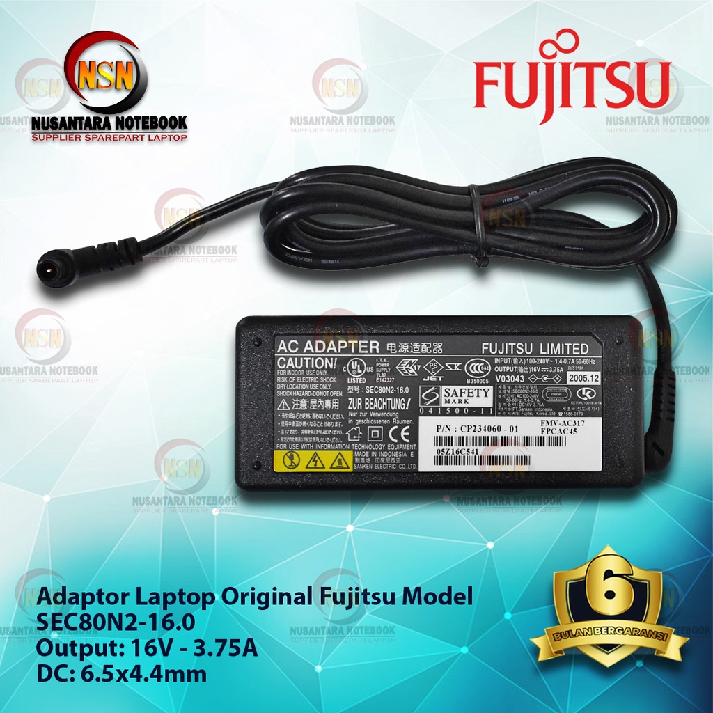 Adaptor Original FUJITSU 16V 3.75A DC 6.5 x 4.4mm SEC80N2-16.0