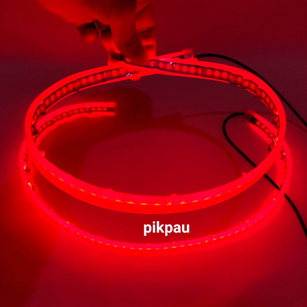 Sepasang LED Alis Slim Fleksibel DRL Waterproof 2 Warna 60cm Running Headlamp MotorMobil Warna Merah