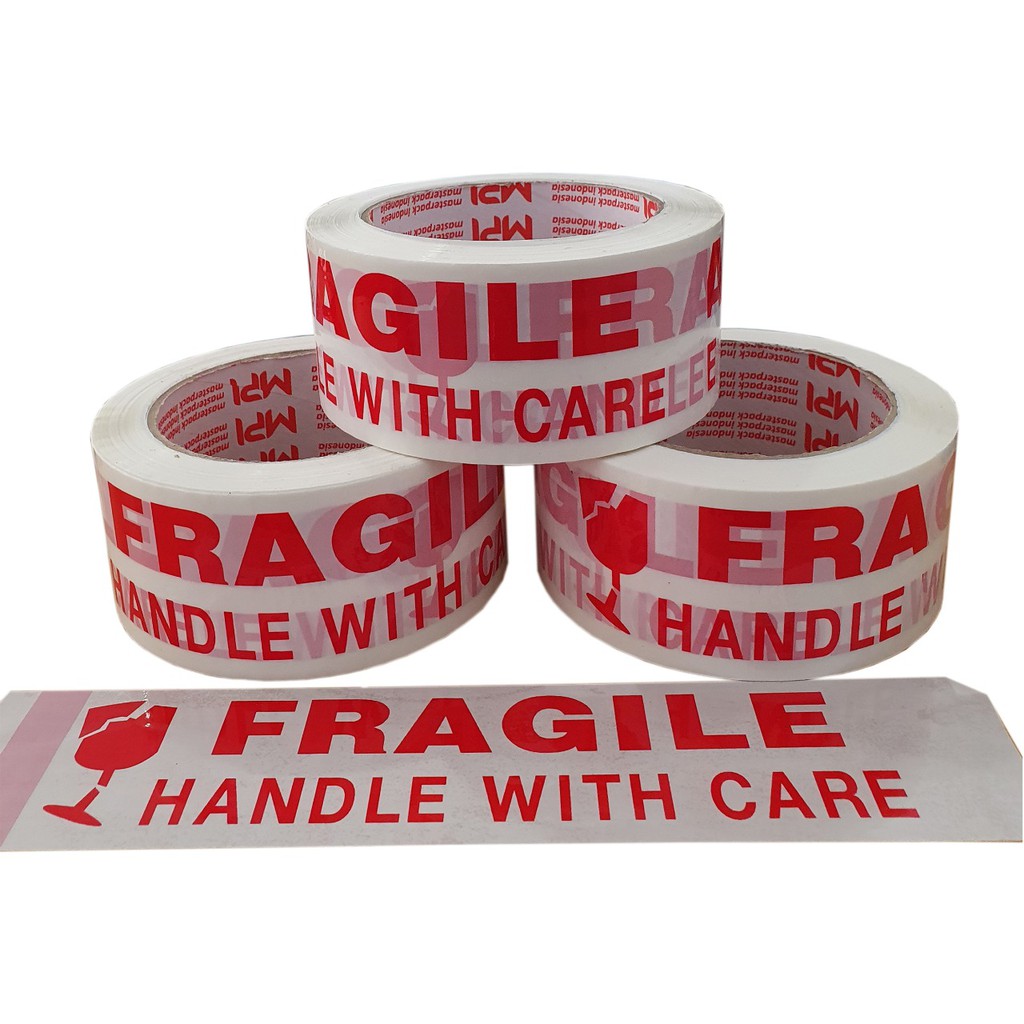 LAKBAN FRAGILE PUTIH HANDLE WITH CARE 100 METER MASTER PACK INDONESIA