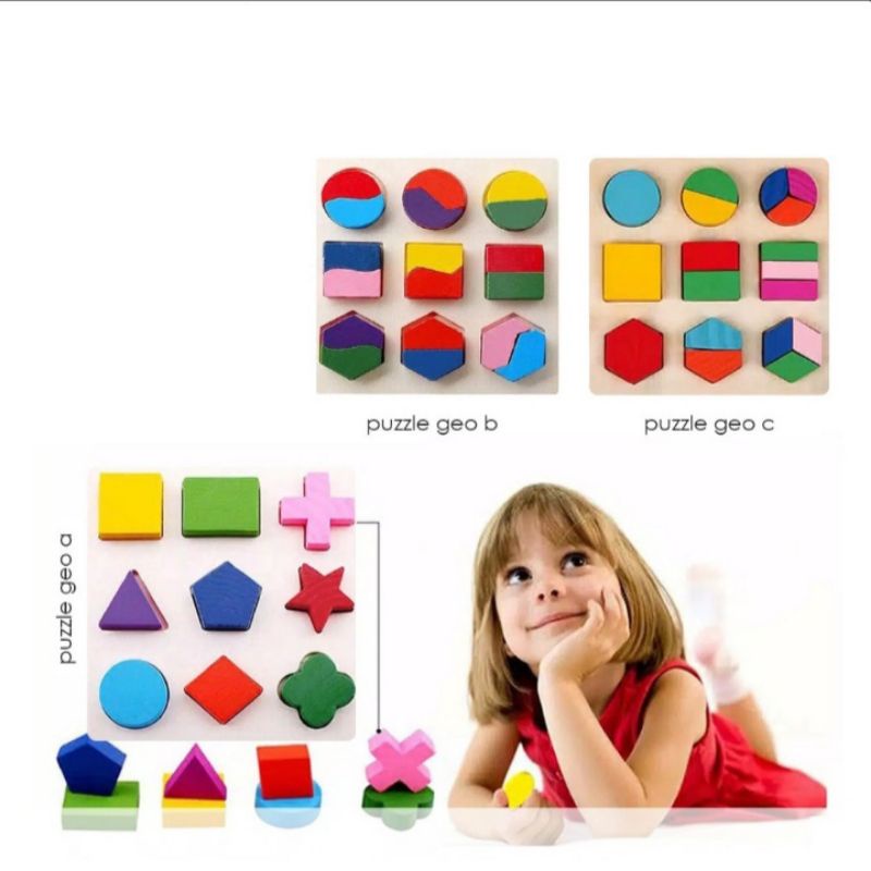 [BISA COD] PUZZLE GEOMETRI / Puzzle Bentuk Montessori / Puzzle Kayu / Mainan Edukasi Anak / Chunky 3d