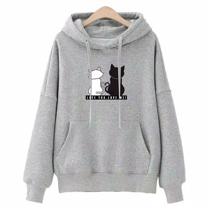 S - XXXXXL(6XL) Hoodie MEAW Cute Cat OVERSIZE Jaket Kucing LOVE YOU LOVE ME BIGSIZE Cute Cat Hoodie Unisex Harajuku Style