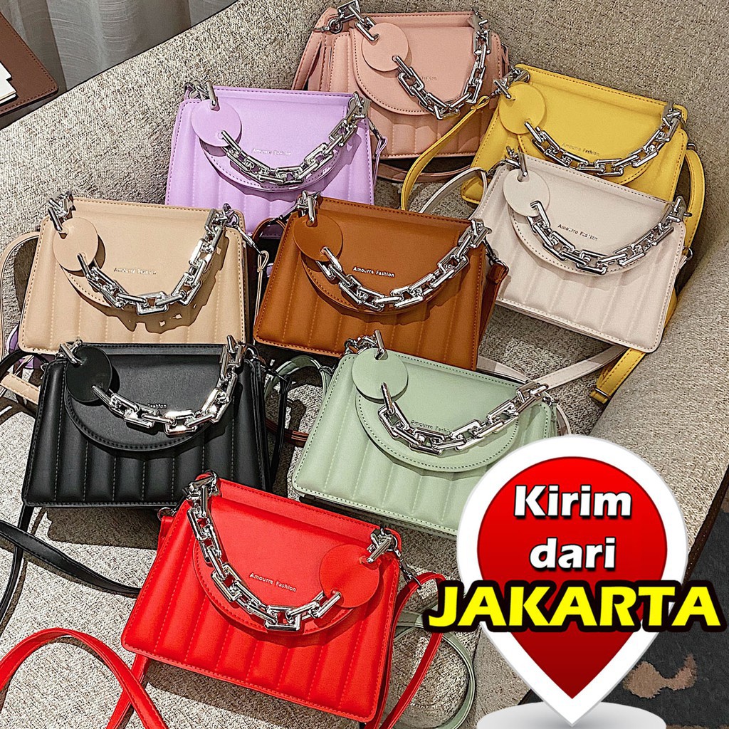 ShopandJoy Tas Selempang Wanita Fashion Silver Rantai Sling Bag Hand Bag Shoulder Bag Slingbag