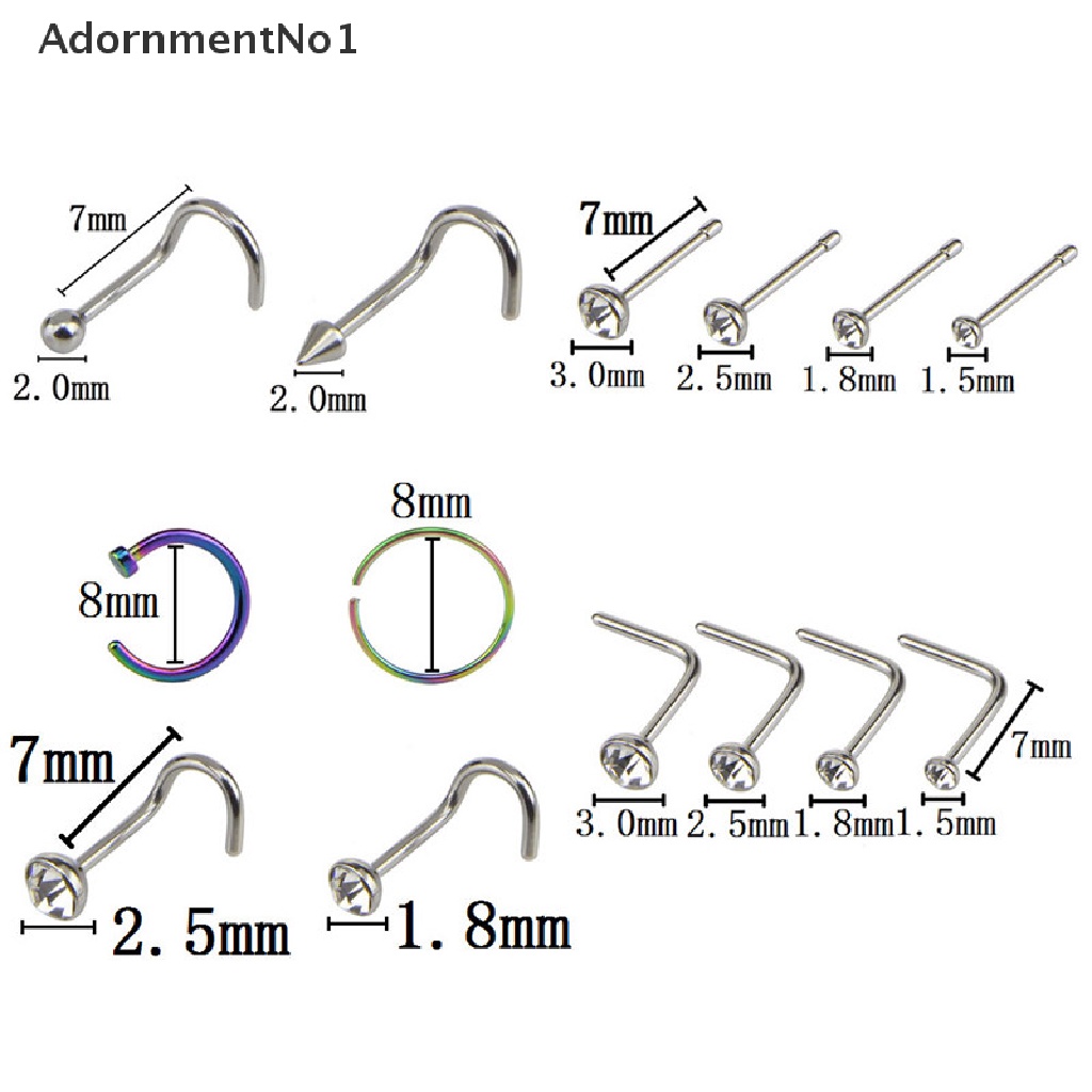 (AdornmentNo1) 22pcs / Set Cincin Tindik Hidung Bahan Stainless Steel