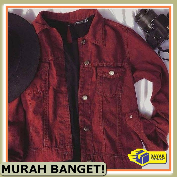 Jaket Jeans Kekinian Levis Cewek Murah Jacket Terbaru 2021 Wanita PV984 Jaket Jeans Maroon Kode Px