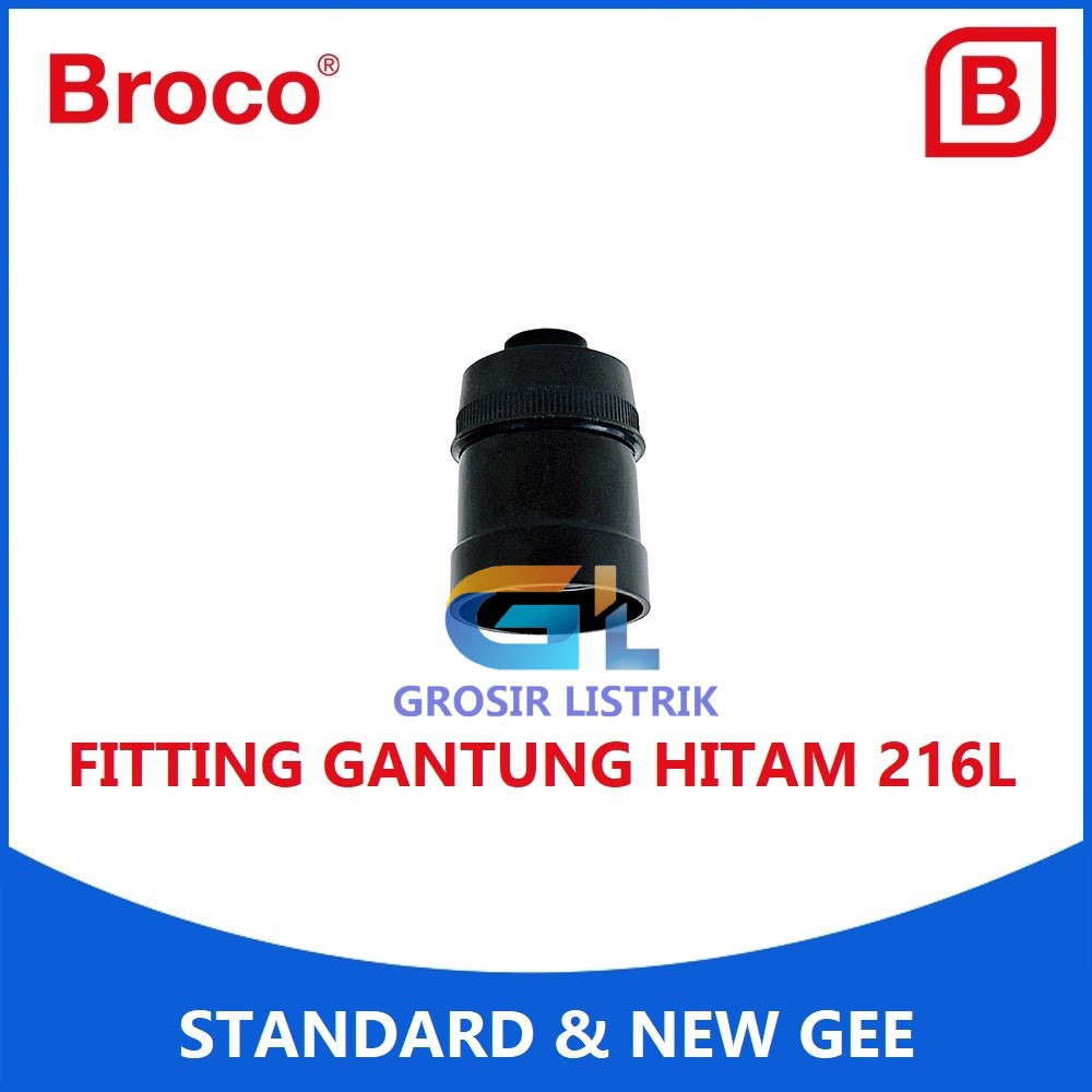 Broco Fitting Gantung Hitam 216L Standard Pendant Lamp Holder E27 Original Grosir Promo Murah Asli