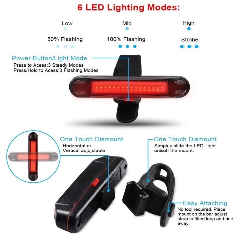 Lampu Depan / Belakang Sepeda Tenaga Baterai Lithium Usb Rechargeable