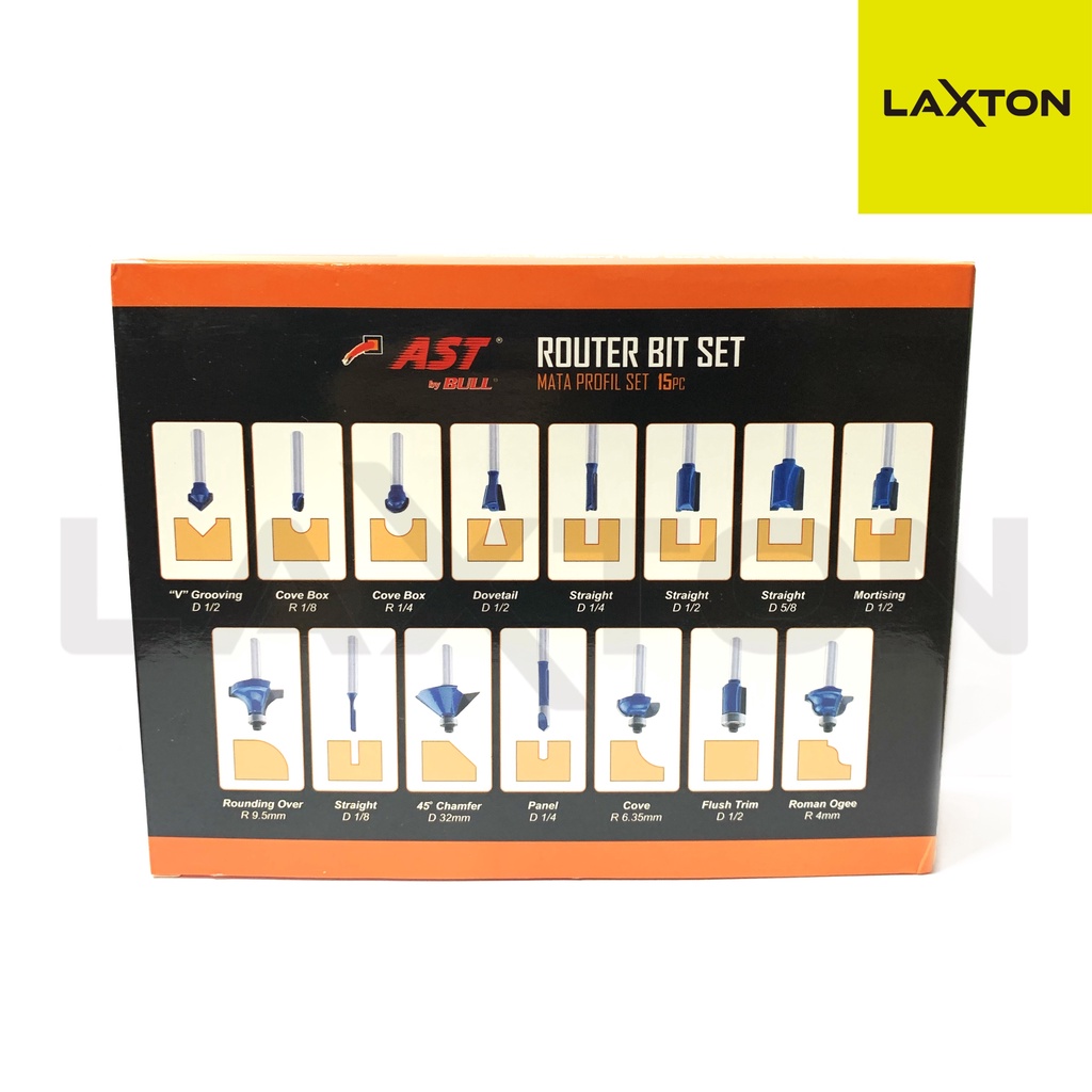 Mata profil wood trimmer kayu router bit set 15 pcs AST ASRB02-015