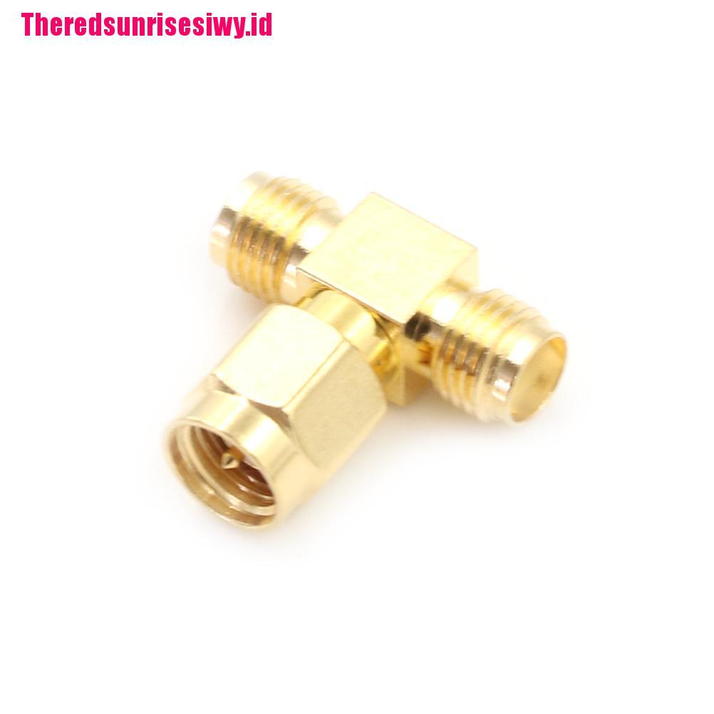 【Theredsunrisesiwy.id】SMA Male to 2 Double SMA Female T Type RF Coaxial Connector SMA Plug to Jack 3 Way