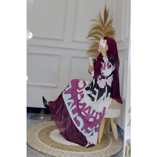 Gamis dewasa | Gamis Shakila motif+hijab ceruty