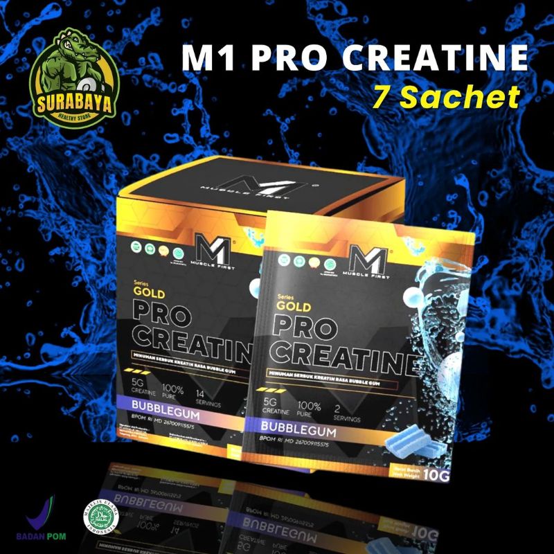 M1 Muscle First Gold Pro Creatine Monohydrate 7 Sachet 14 Serving Servings Serv BPOM HALAL Suplemen Fitness Bulking