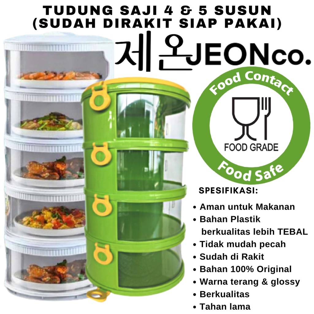 Tudung Saji 5 Susun Lebih Tebal Food Grade Storage Praktis Desk Rak Penyimpan Makanan 4 Tingkat Sudah Di Rakit dan Siap Dipakai Tempat Penyimpanan Modern Siap Saji Tutup Cover Multilayer