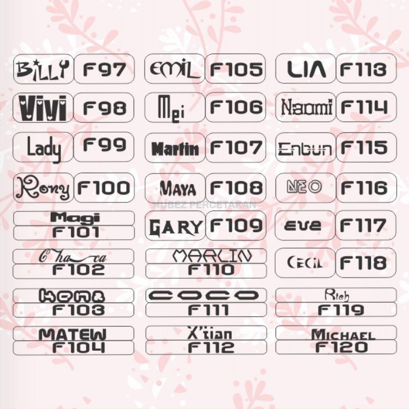 

sticker nama tipe font (cutting sticker)