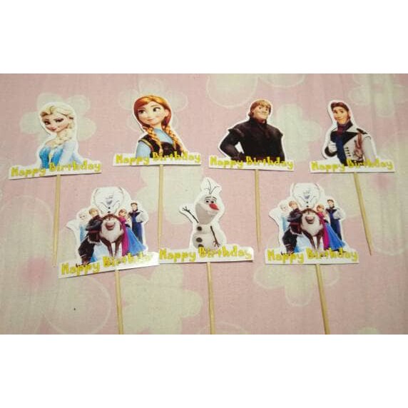 Topper cupcake Frozen Elsa anna kue cake tart tusukan 10pc happy birthday