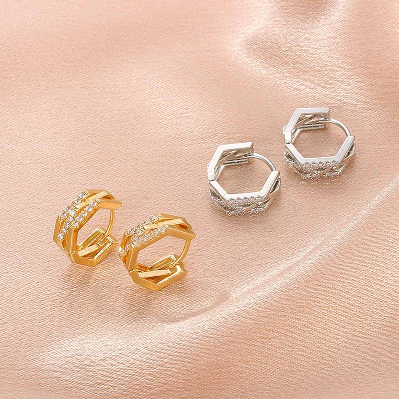 Creative Metal Polygonal Ear Buckles Geometric Inlaid Zirconia Earring For Women Simple Daily Wear Jewelry Accessories