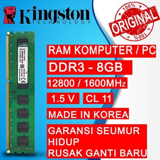 RAM PC KINGSTON DDR3 8GB 12800 / 1600MHz ORI RAM KOMPUTER RAM PC 1.5v