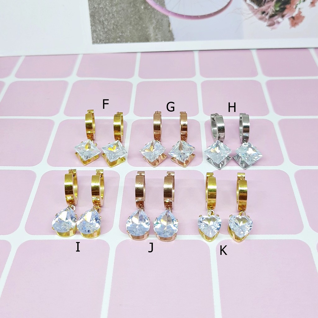 Anting Titanium Solitaire Korea Kpop Kdrama Rose Gold Silver Simple - BE372