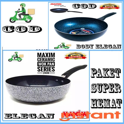 MAXIM ISI 2PCS NEOSTONE DEEP WOK 24 CM+24CM BLACK DIAMOND CRAMIC ANTI LENGKET