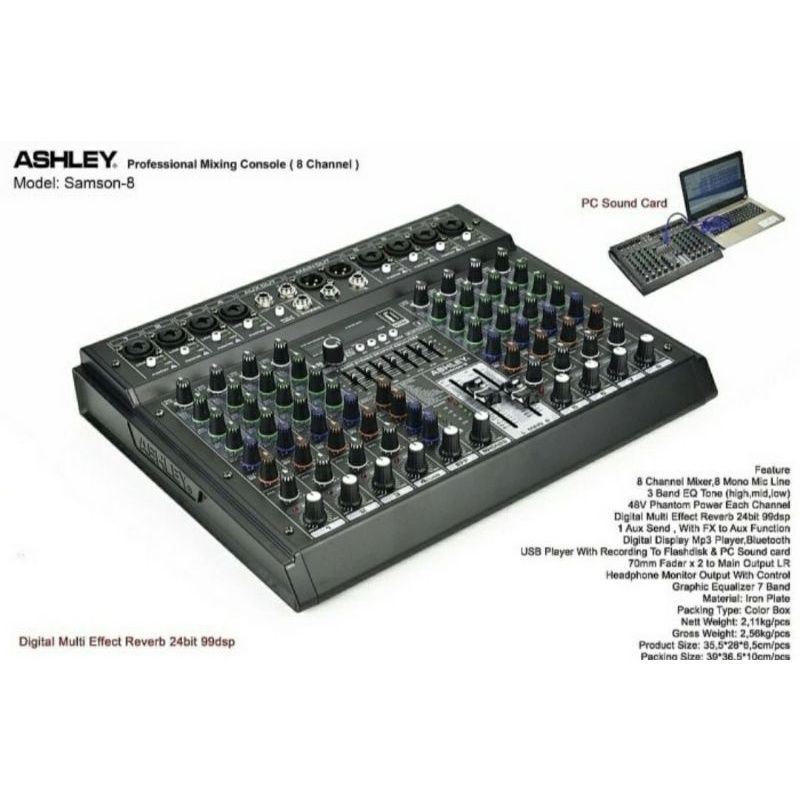 Mixer Ashley Samson 8 Original 8 Channel Bluetooth - Soundcard