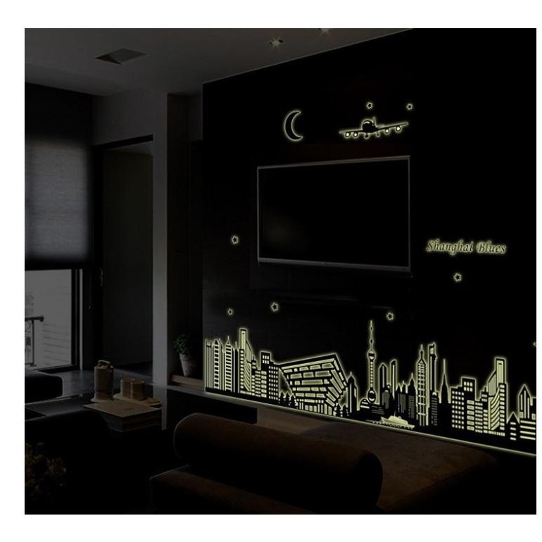 [VVIP] STICKER STIKER DEKORASI DINDING TEMBOK WALLSTICKER GLOW IN THE DARK SHANGHAI BLUE (60X90)