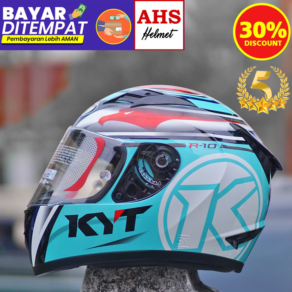 Helm KYT Full Face R10 Aquamarine Flat Visor Smoke R10 Original