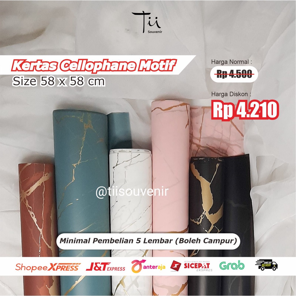 Kertas Cellophane Motif Ceramic Marmer Flower Wrapping Pembungkus Bunga