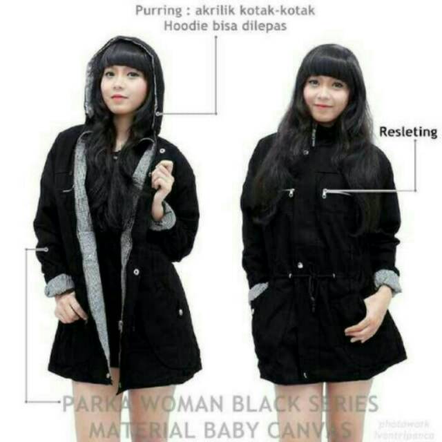 Jaket parka Ledies baby canvas hitam/jaket parka cewek canvas premium