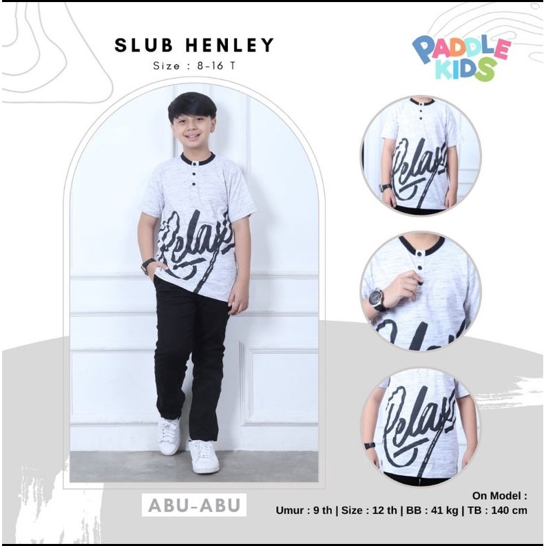 Kaos Polo kancing Anak 6-12 Tahun, Kaos Slub Henley