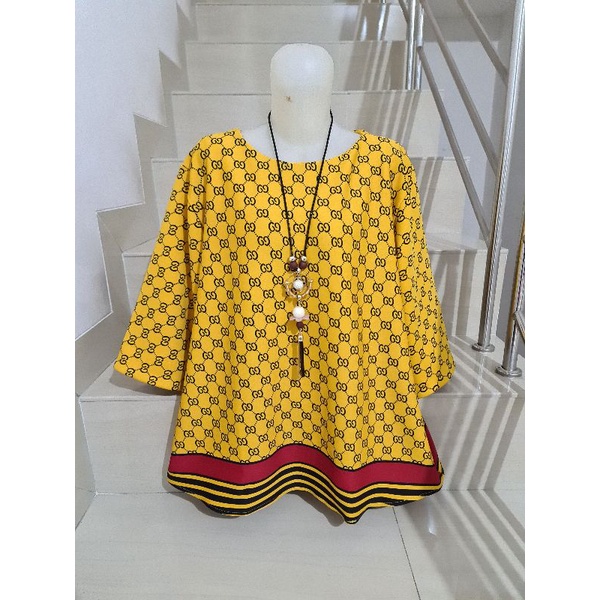 Blouse Scuba Premium Import Jumbo 2XL-3XL-Motif i - Kuning