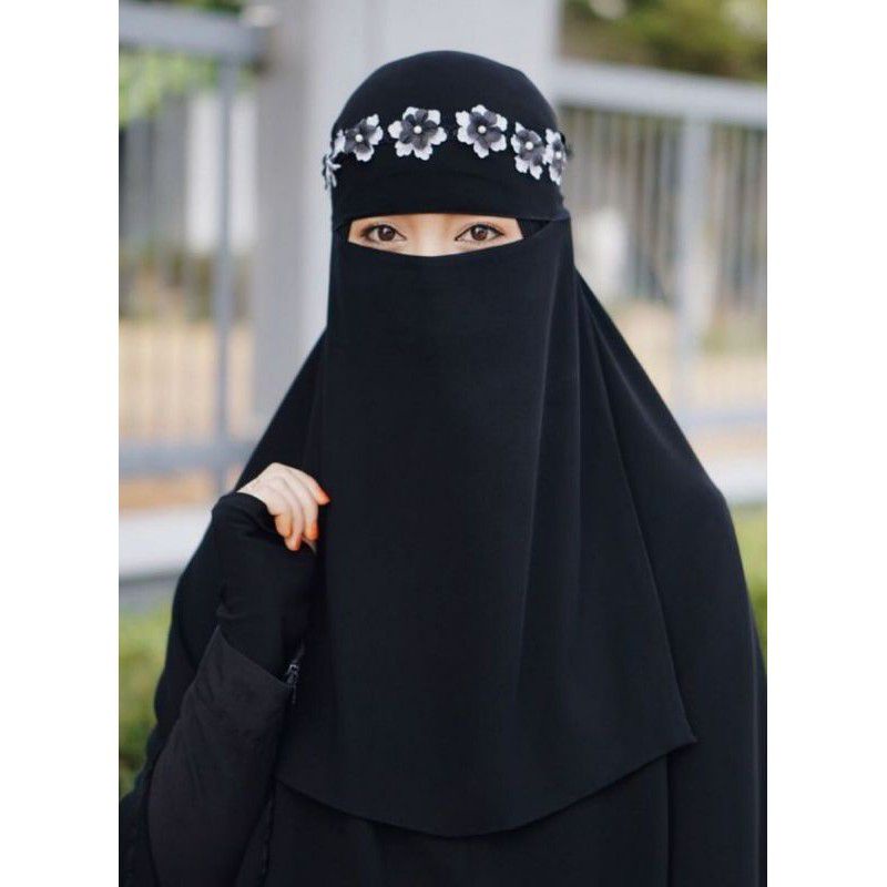 cadar niqab bandana bunga putih