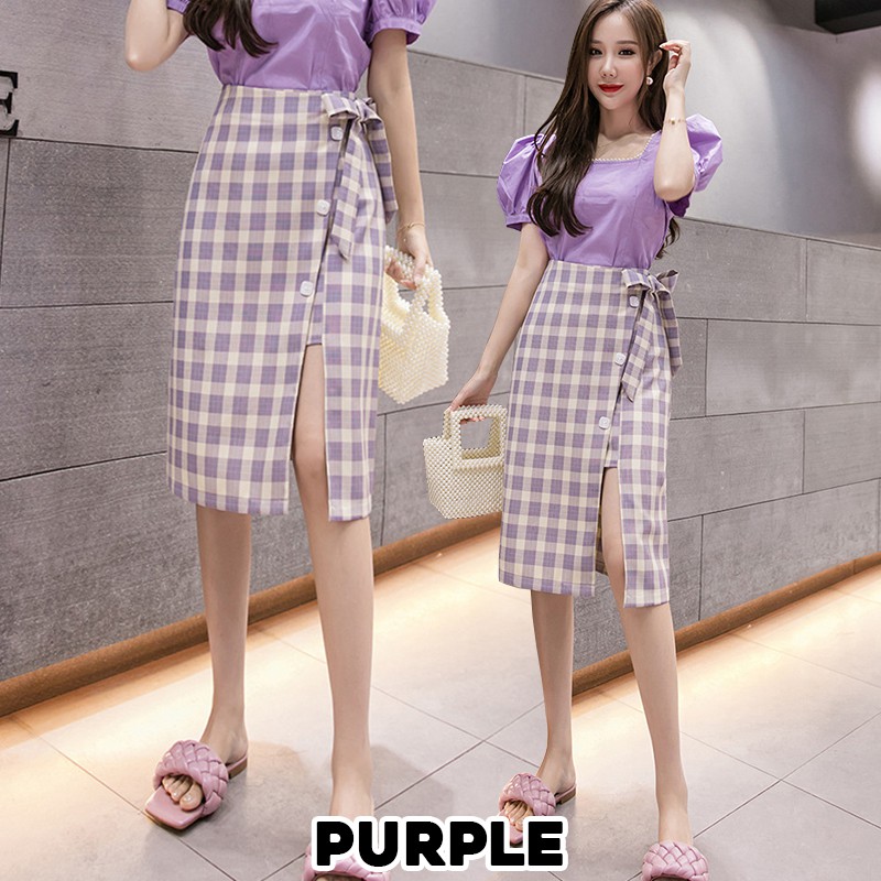 KARAKOREA 8207 Charming Self Tie Ribbon Skirt/Korean Midi Skirt/Rok Korea Wanita/Rok Midi/Rok Korea Skirt