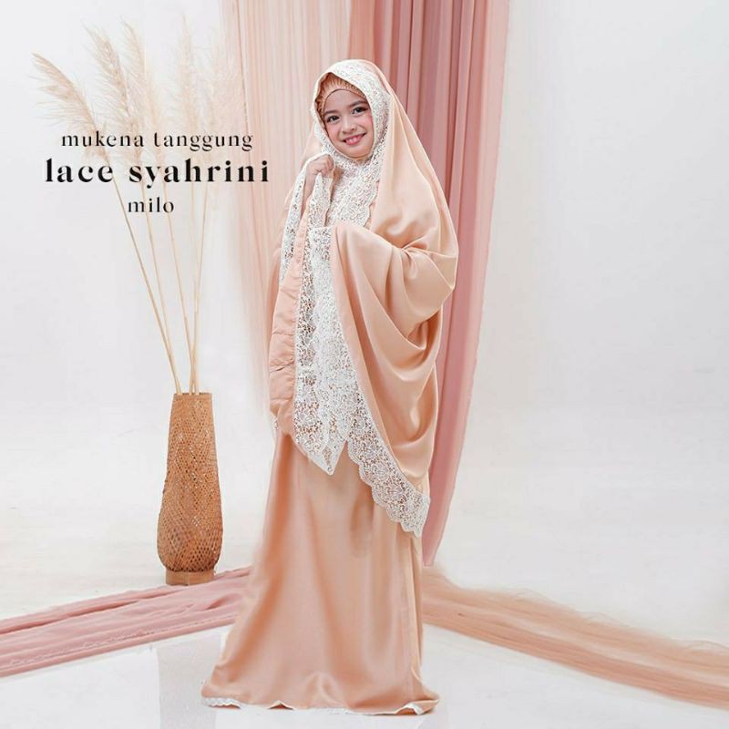 mukena anak remaja tanggung lace syahrini bahan satin velvet