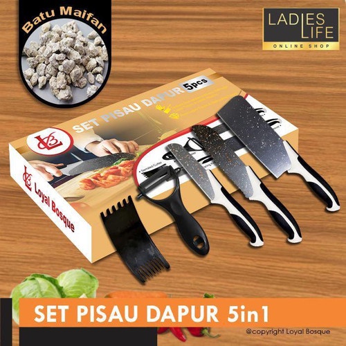 Set Pisau Dapur isi 5pcs Hitam Knife + 1 -Pisau Set 5 pcs Black