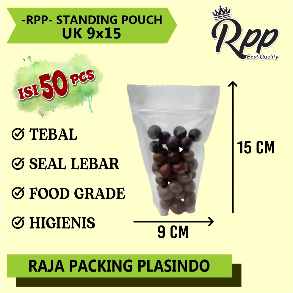 Plastik standing pouch uk 9x15 tebal 0,1 (isi 50) Klip ziplock / plastik pudot / plastik cemilan snack  / plastik sabun  / plastik basreng  / plastik keripik