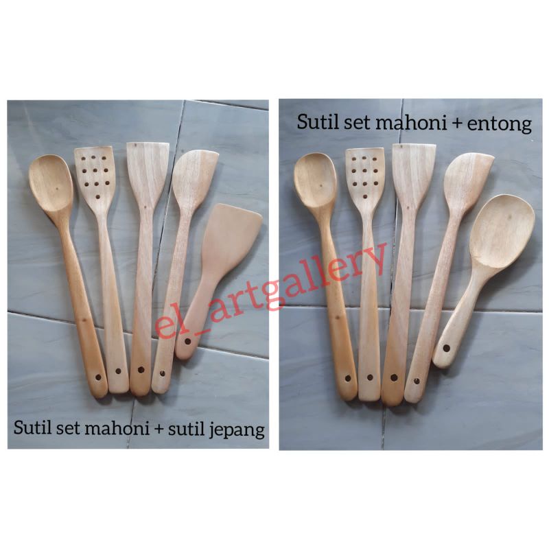 Sutil/Sendok/Spatula/Sodet Kayu Mahoni set isi 5 pcs