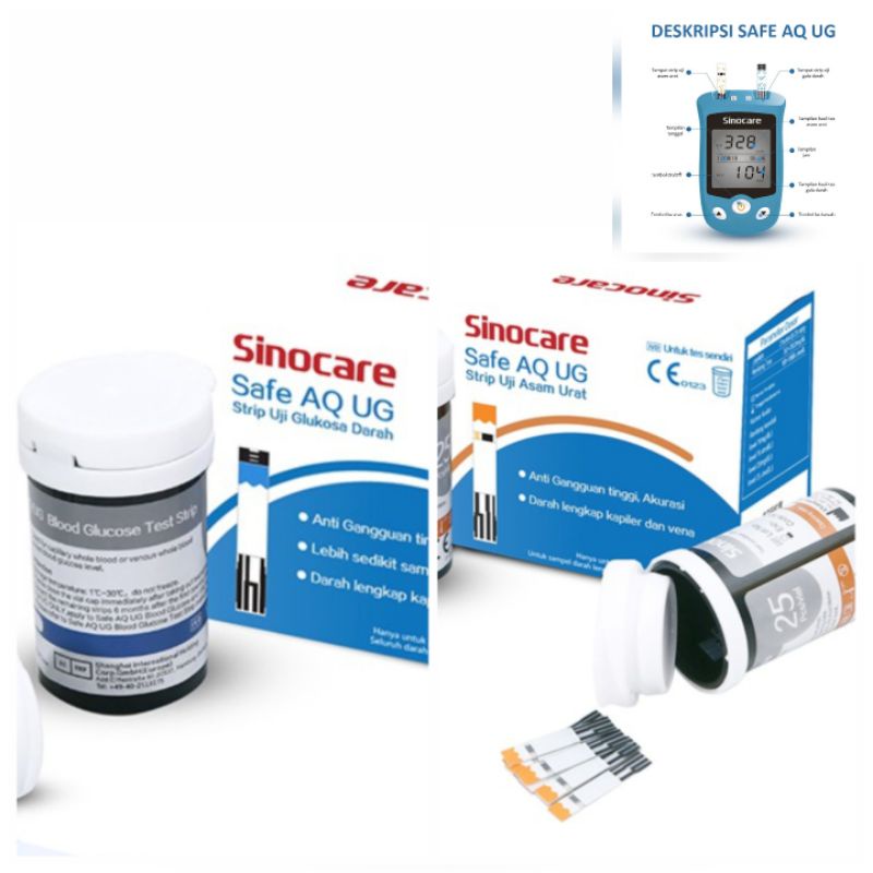 Sinocare Safe AQ UG paket lengkap 5 set cek gula darah dan asam urat