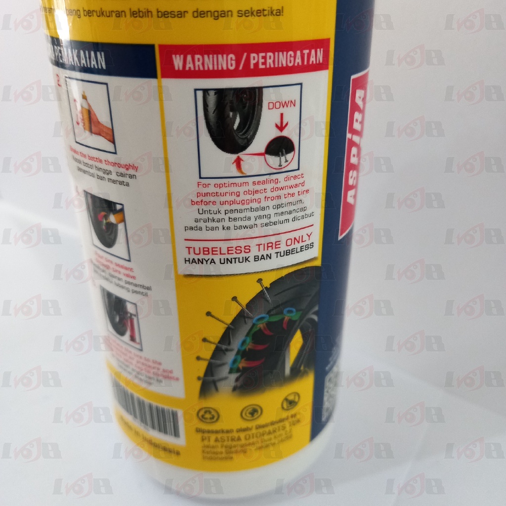 ASPIRA Cairan Anti Bocor 500ml Tambal Ban Tubeles Tire Sealant Motor Mobil Anti Ranjau Paku Protech